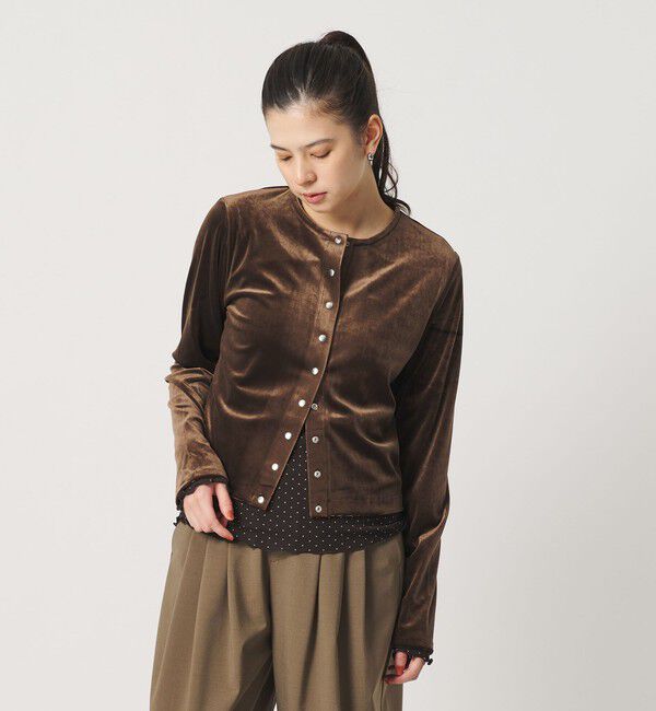 BEAUTY&YOUTH UNITED ARROWS「ベロア コンパクト カーディガン ウォッシャブル」|カーディガン|DK.BROWN