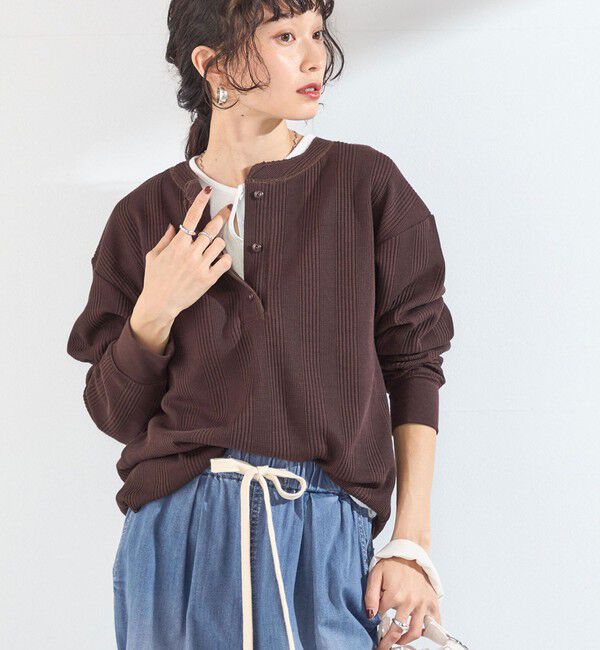 SHIPS Colors 「《追加・新色予約》【WEB限定】SHIPS Colors:変形ワッフル ヘンリーネックプルオーバー◆」|Tシャツ・カットソー|ブラウン