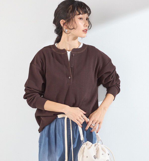 SHIPS Colors 「《追加・新色予約》【WEB限定】SHIPS Colors:変形ワッフル ヘンリーネックプルオーバー◆」|Tシャツ・カットソー|