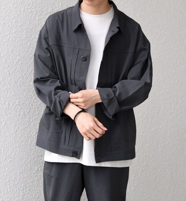 SHIPS any「SHIPS any:〈撥水/軽量/ストレッチ〉SOLOTEX(R) シアサッカー トラック ブルゾン 26SS(セットアップ対応)◇」|ブルゾン・スタジャン|チャコールグレー
