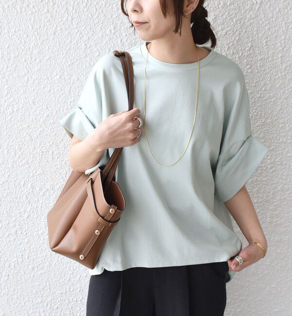 SHIPS Colors 「SHIPS Colors:〈手洗い可能〉スムース 2WAYスリーブ ニュアンス TEE◇」|Tシャツ・カットソー|ライトグリーン