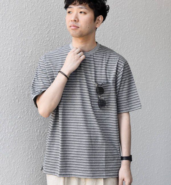SHIPS any「SHIPS any:〈接触冷感〉マルチ ボーダー ポケット Tシャツ◇」|Tシャツ・カットソー|