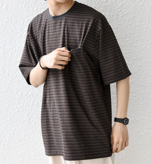 SHIPS any「SHIPS any:〈接触冷感〉マルチ ボーダー ポケット Tシャツ◇」|Tシャツ・カットソー|