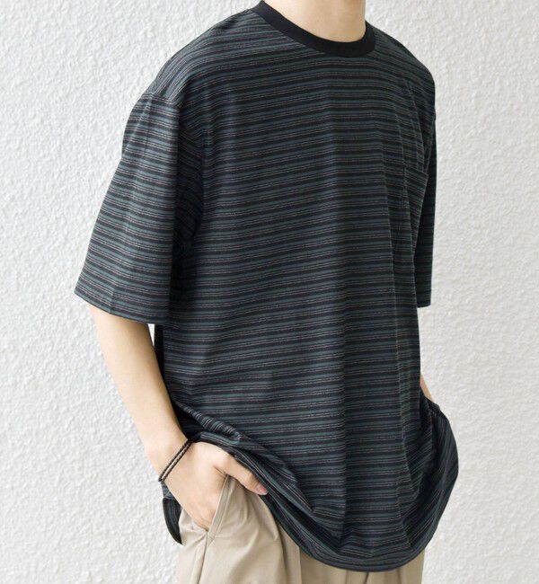 SHIPS any「SHIPS any:〈接触冷感〉マルチ ボーダー ポケット Tシャツ◇」|Tシャツ・カットソー|オリーブ