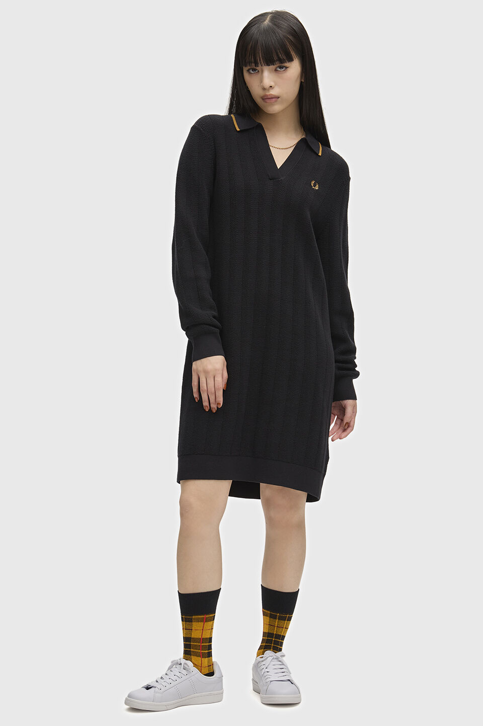 FRED PERRY 「FRED PERRY／Textured Knitted Shirt Dress／テクスチャードニットシャツワンピース」|ワンピース|