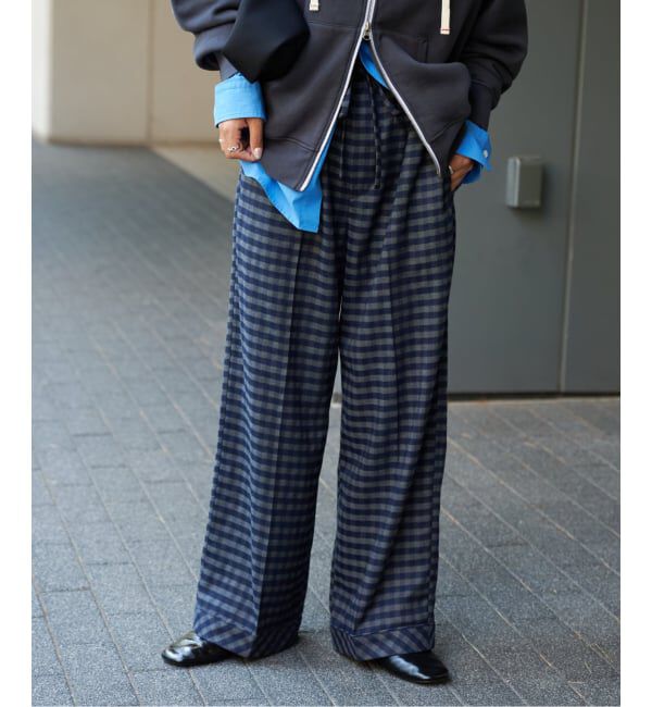 OUTDOOR PRODUCTS Usual Things「≪予約≫フラワー&ギンガム ネルパジャマパンツ」|スラックス|ネイビー