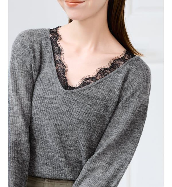 U by SPICK&SPAN「《予約》レースドッキングニット」|ニット・セーター|