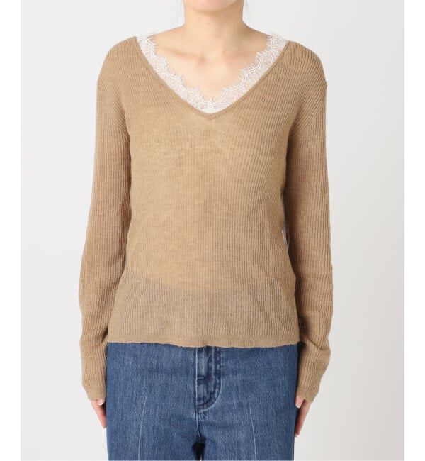 U by SPICK&SPAN「《予約》レースドッキングニット」|ニット・セーター|