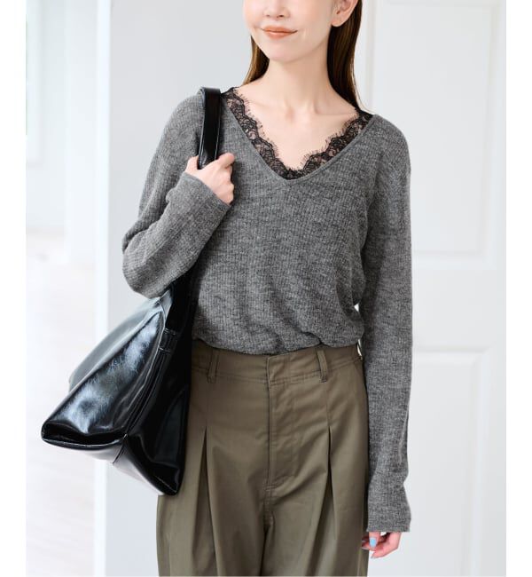 U by SPICK&SPAN「《予約》レースドッキングニット」|ニット・セーター|