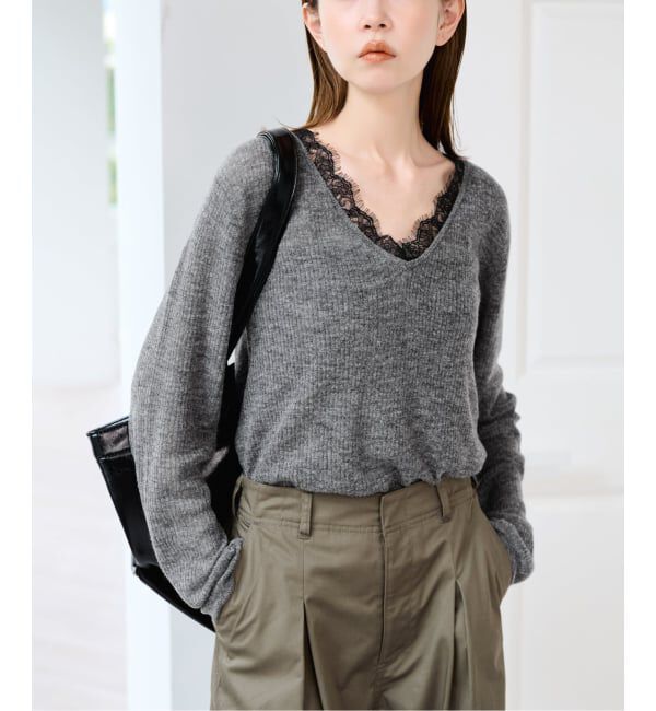 U by SPICK&SPAN「《予約》レースドッキングニット」|ニット・セーター|