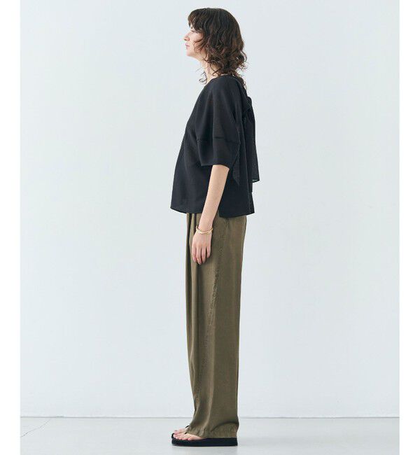 BEIGE,「【洗える・吸水速乾・防シワ】LIATRIS / バックリボンハーフスリーブブラウス」|シャツ・ブラウス|
