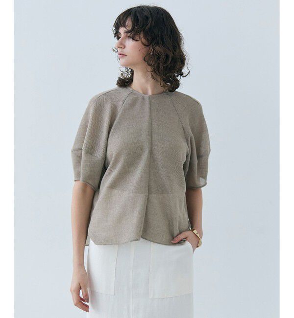 BEIGE,「【洗える・吸水速乾・防シワ】LIATRIS / バックリボンハーフスリーブブラウス」|シャツ・ブラウス|Flax
