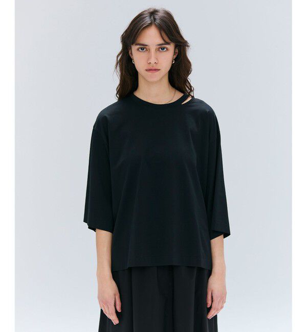 BEIGE,「【洗える・GLOW ８月号掲載】S.BABILA / スリットネックオーバーサイズTシャツ」|Tシャツ・カットソー|Black
