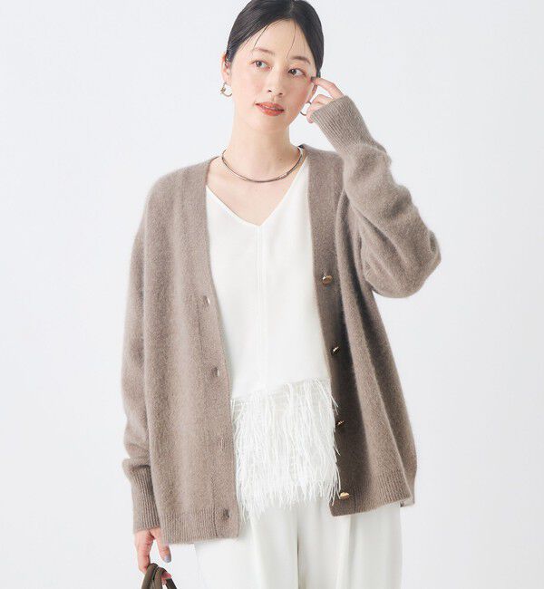 NOLLEY'S「ヘアリー長めVネックカーディガン」|カーディガン|ブラウン