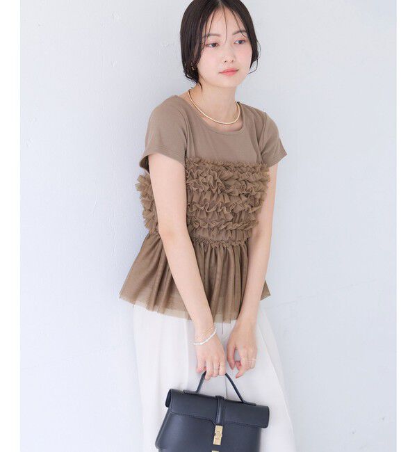 VIS「チュールフリルドッキングフレンチスリーブ/UVケア」|Tシャツ・カットソー|