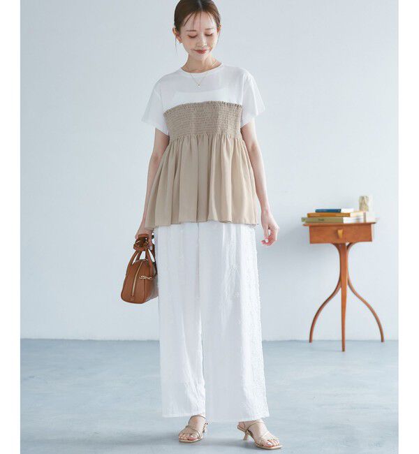 Rope&rsquo;Picnic「シャーリングドッキングハーフスリーブカットソー」|Tシャツ・カットソー|