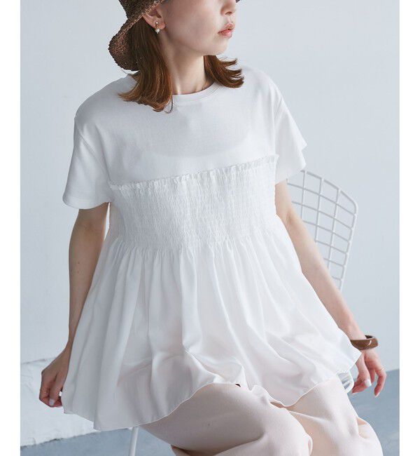 Rope&rsquo;Picnic「シャーリングドッキングハーフスリーブカットソー」|Tシャツ・カットソー|ホワイト(10)