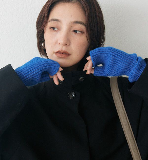  「ウール100フィンガーレスグローブ」|手袋|ブルー