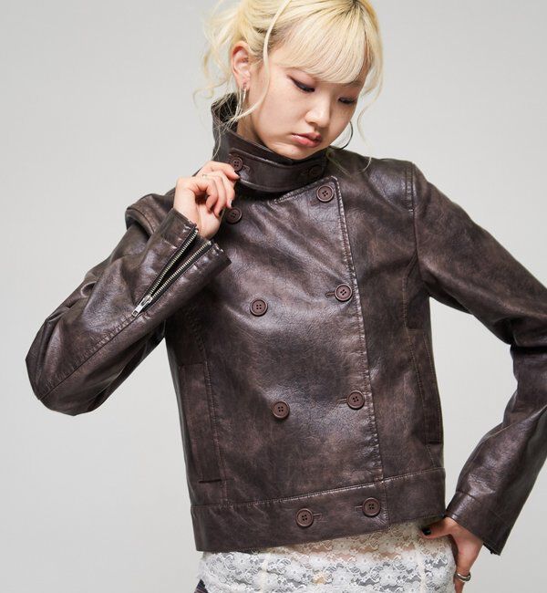  「【26AW LOOK掲載品番】スタンドレザーWジャケット」|ブルゾン・スタジャン|