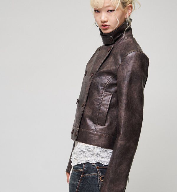  「【26AW LOOK掲載品番】スタンドレザーWジャケット」|ブルゾン・スタジャン|
