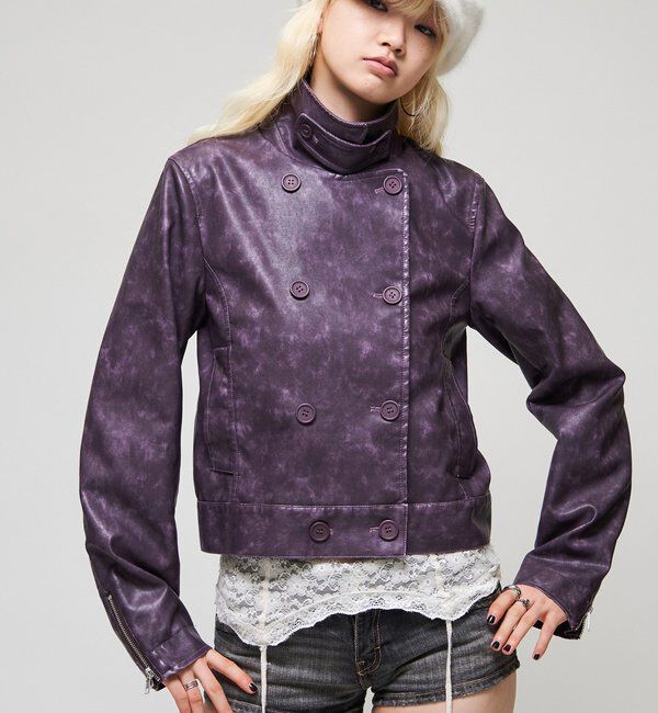  「【26AW LOOK掲載品番】スタンドレザーWジャケット」|ブルゾン・スタジャン|