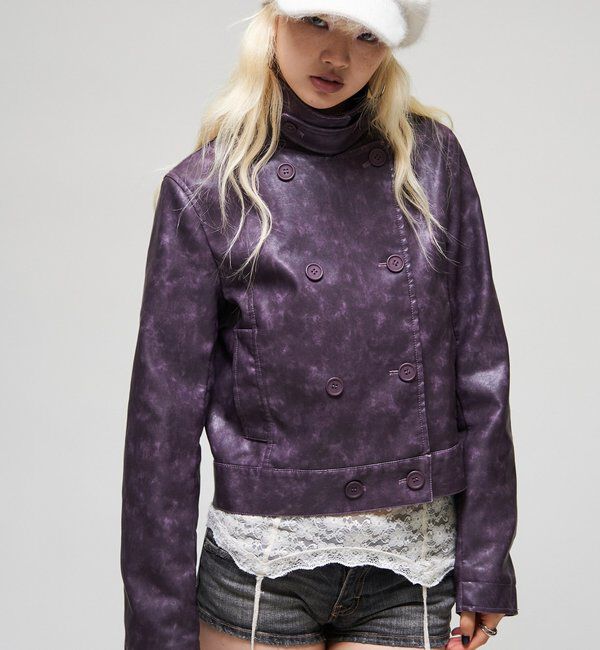  「【26AW LOOK掲載品番】スタンドレザーWジャケット」|ブルゾン・スタジャン|