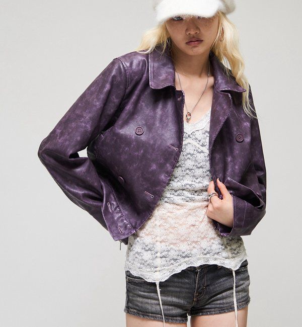  「【26AW LOOK掲載品番】スタンドレザーWジャケット」|ブルゾン・スタジャン|