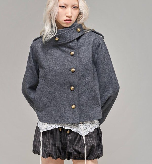  「【26AW LOOK掲載品番】スタンドネックアシメジャケット」|ブルゾン・スタジャン|