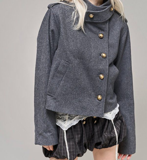  「【26AW LOOK掲載品番】スタンドネックアシメジャケット」|ブルゾン・スタジャン|