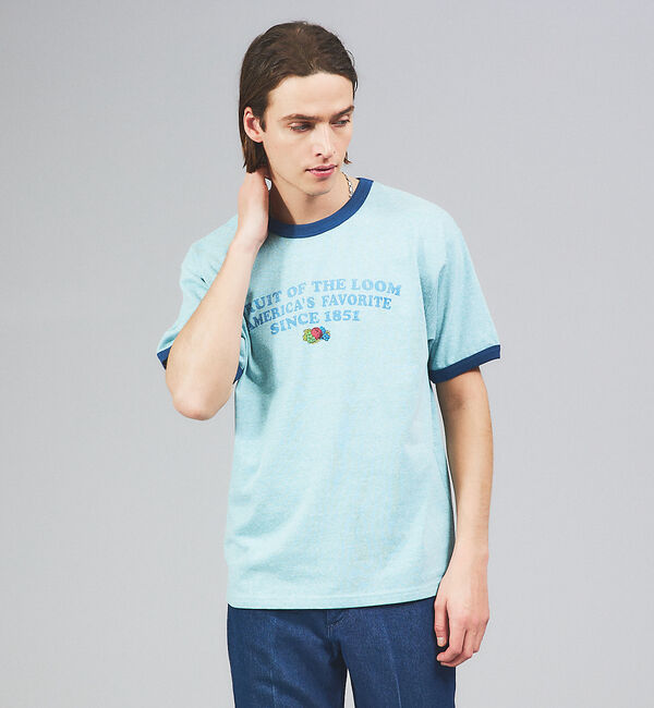 ABAHOUSE「【FRUIT OF THE LOOM】リンガー クルーネック ショートスリーブ」|Tシャツ・カットソー|サックスブルー