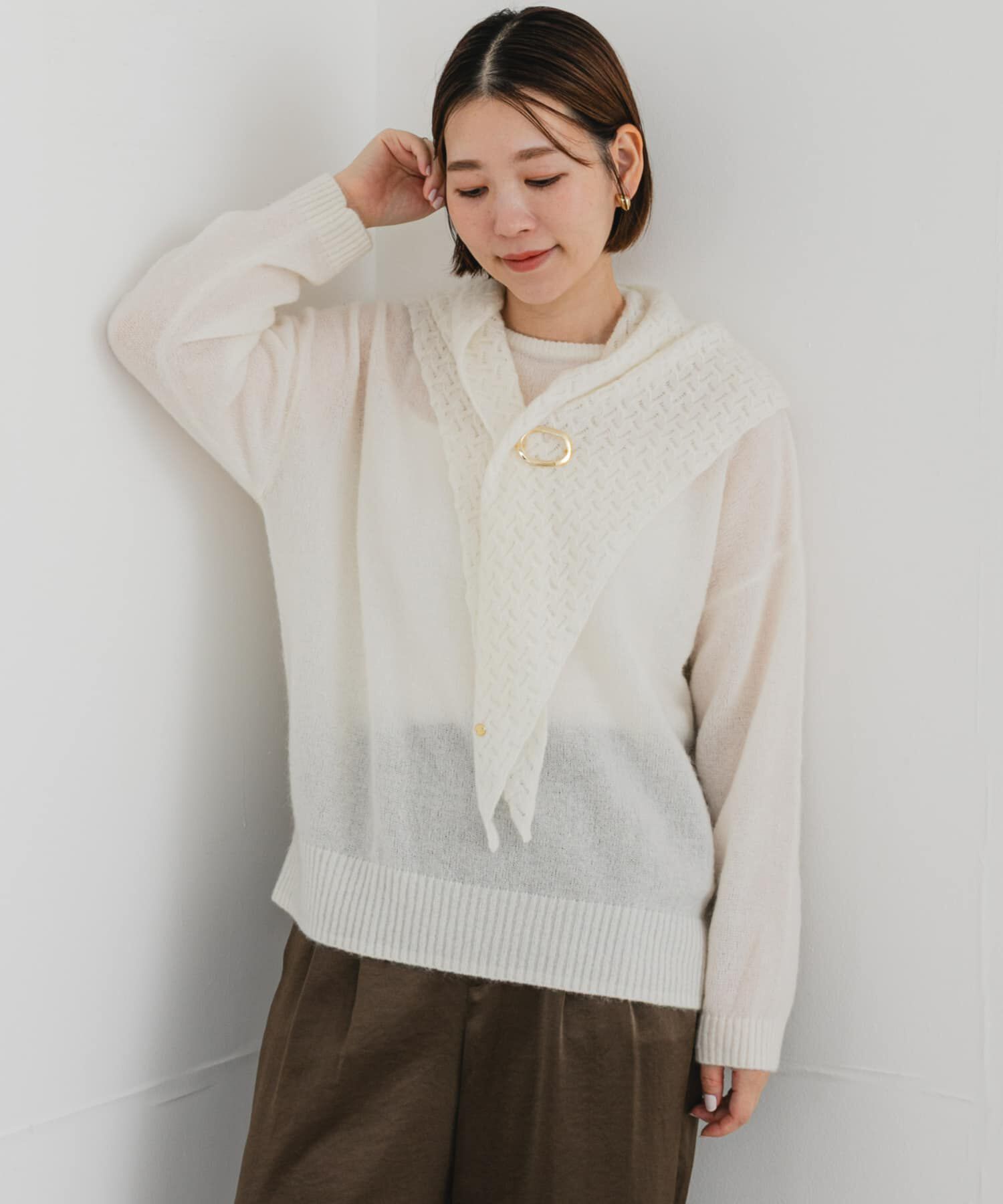 URBAN RESEARCH ROSSO「F by ROSSO　ヘアリーニットプルオーバー+ニットスカーフ」|ニット・セーター|