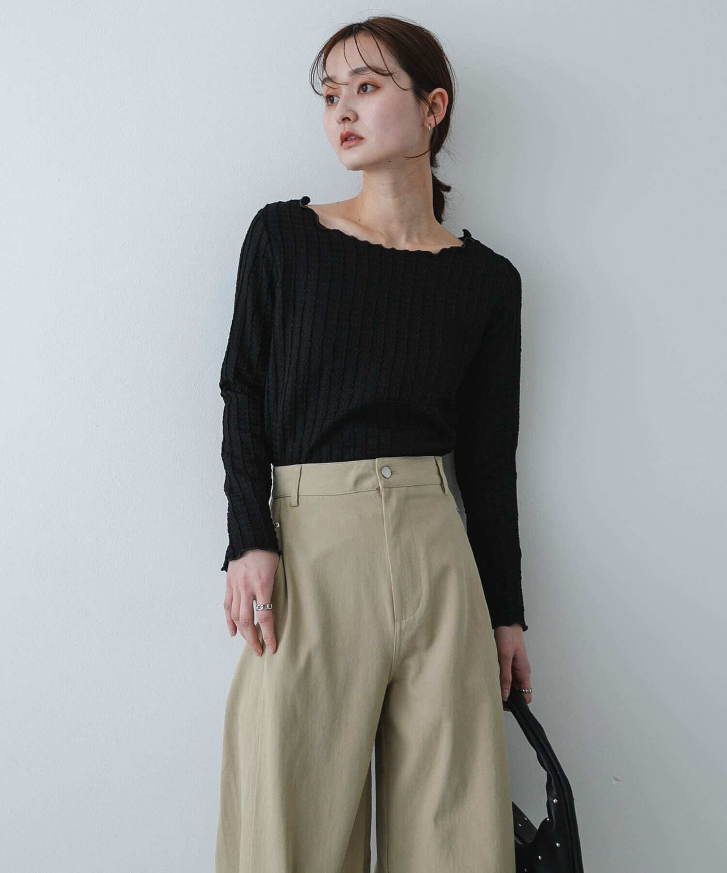 SENSE OF PLACE by URBAN RESEARCH「ジャガードクロップドトップ」|Tシャツ・カットソー|ブラック