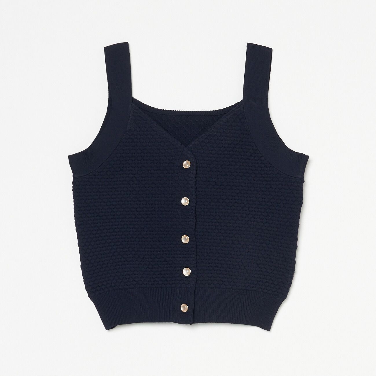 HELIOPOLE「HELIOPOLE POPCORN KNIT BIJOU BUTTON VEST」|ニット・セーター|ネイビー