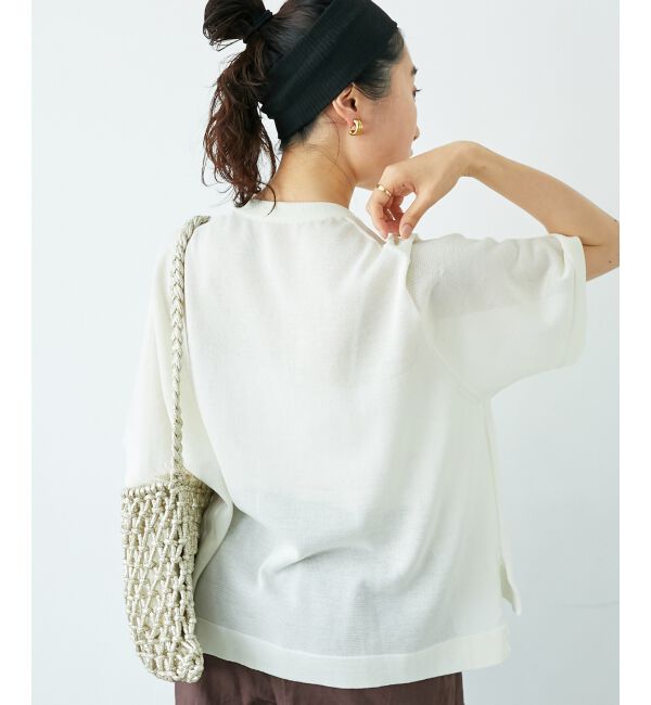  「《手洗い可能》シアー刺繍ハーフスリーブニット」|ニット・セーター|