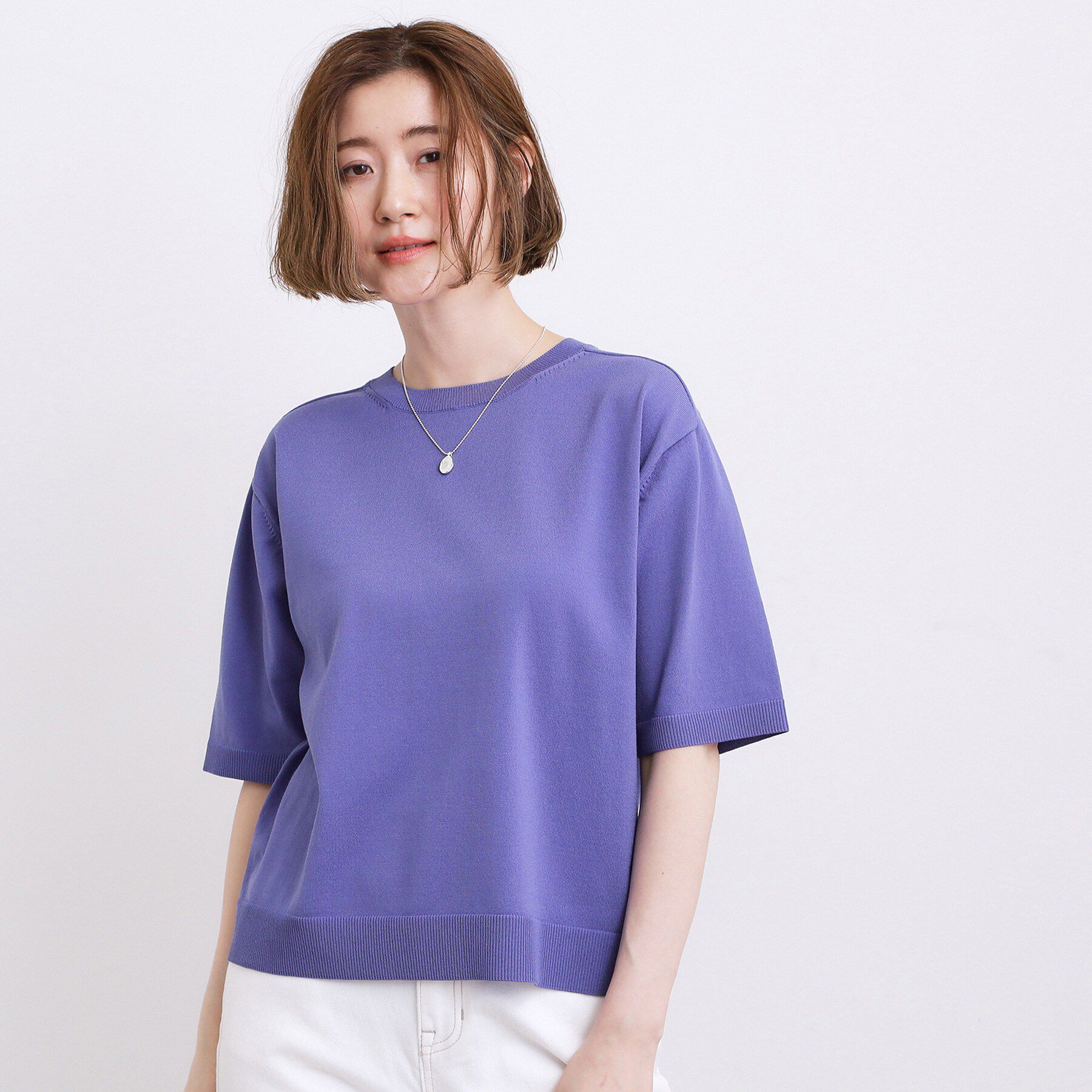 grove「【ひんやり・UVカット・洗濯機◎】Tシャツ感覚で着られるコットン混ニット」|ニット・セーター|