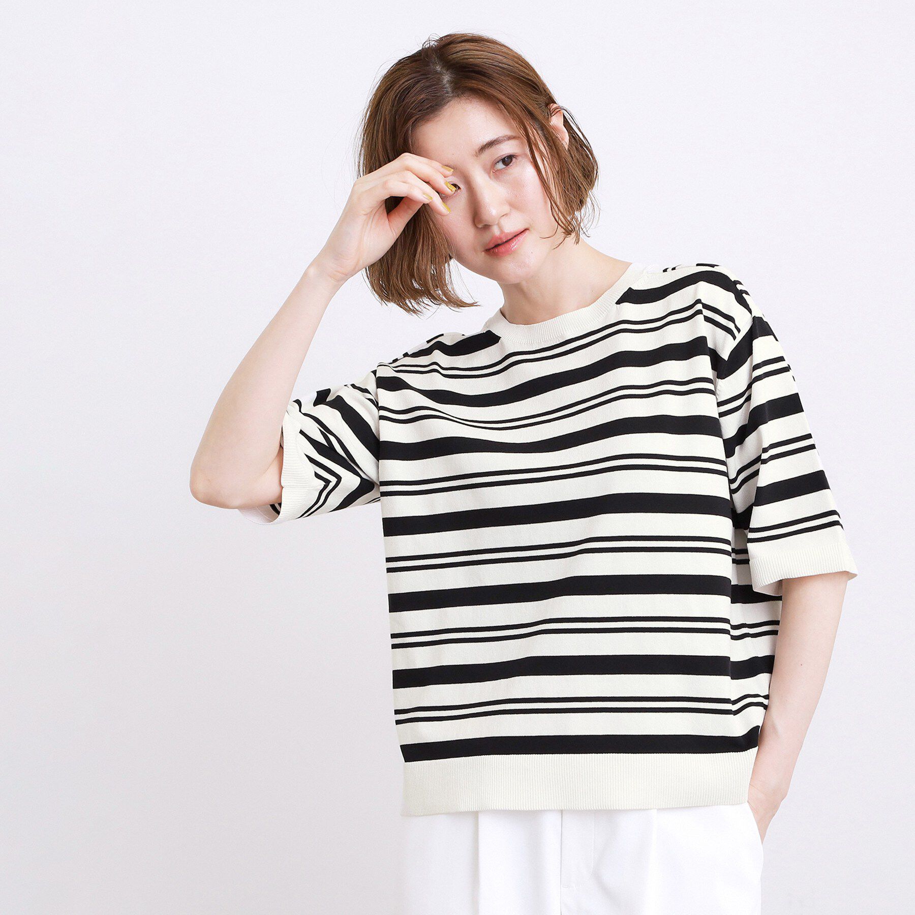 grove「【ひんやり・UVカット・洗濯機◎】Tシャツ感覚で着られるコットン混ニット」|ニット・セーター|