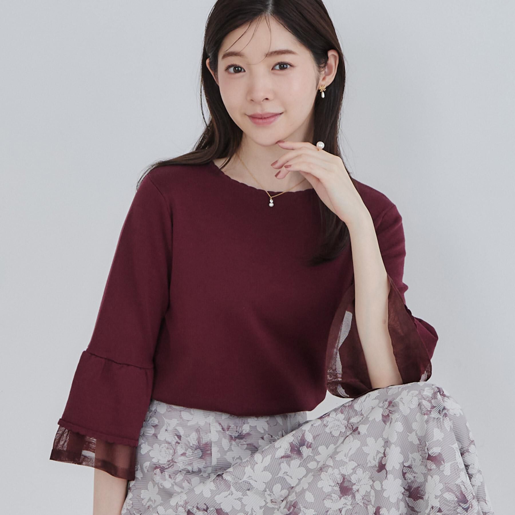 Couture broach「【袖レイヤードが軽やか】シアーフレア袖ニット」|ニット・セーター|