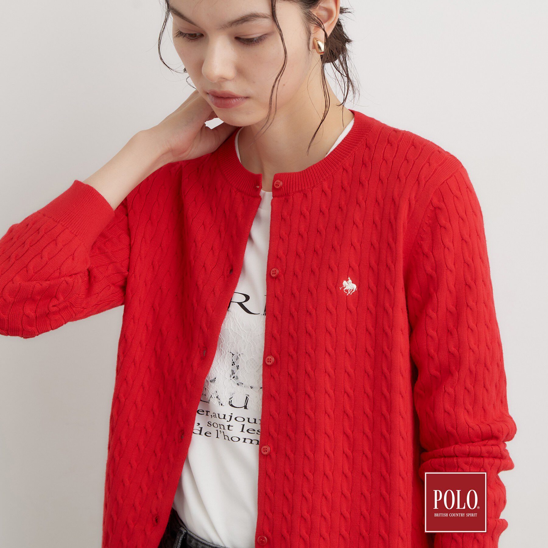 THE SHOP TK「POLO BCS/ケーブルクルーカーディガン」|カーディガン|