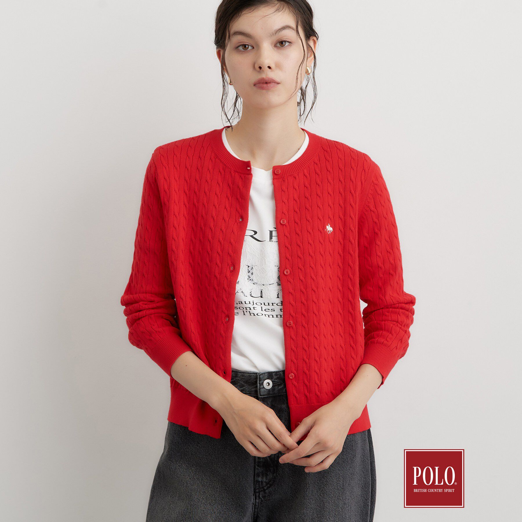 THE SHOP TK「POLO BCS/ケーブルクルーカーディガン」|カーディガン|