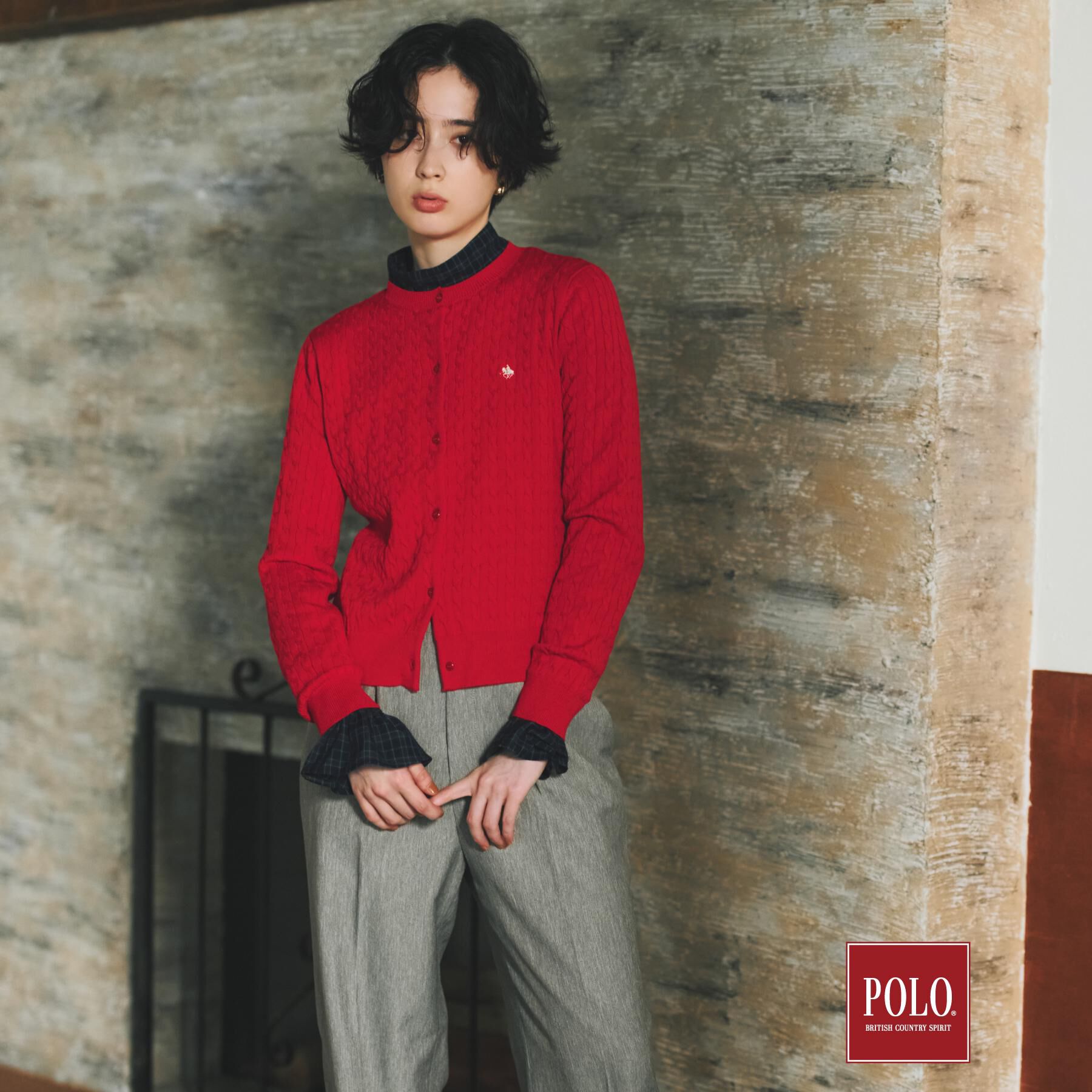 THE SHOP TK「POLO BCS/ケーブルクルーカーディガン」|カーディガン|