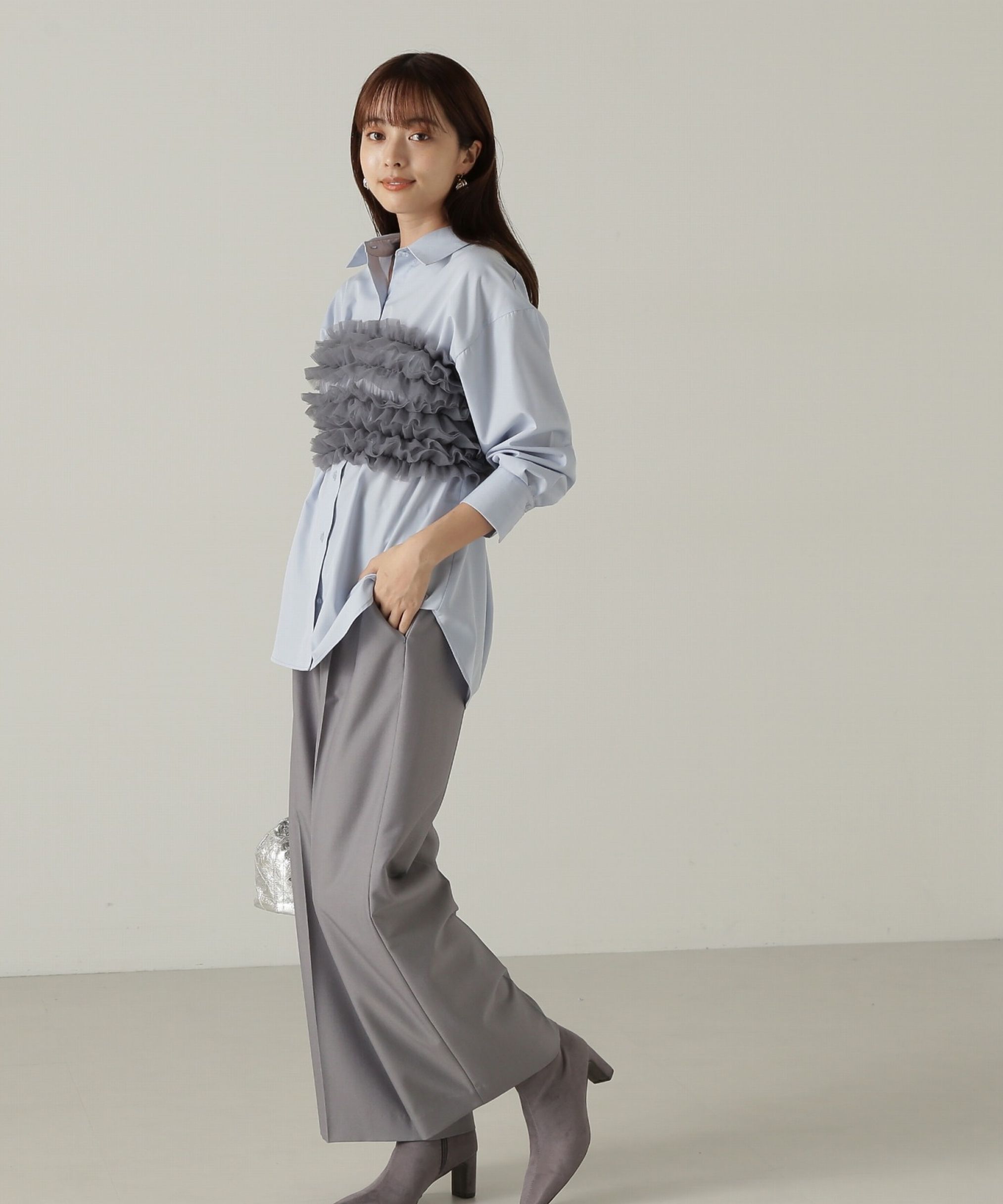 PROPORTION BODY DRESSING「チュールビスチェ付シャツ24AW」|シャツ・ブラウス|