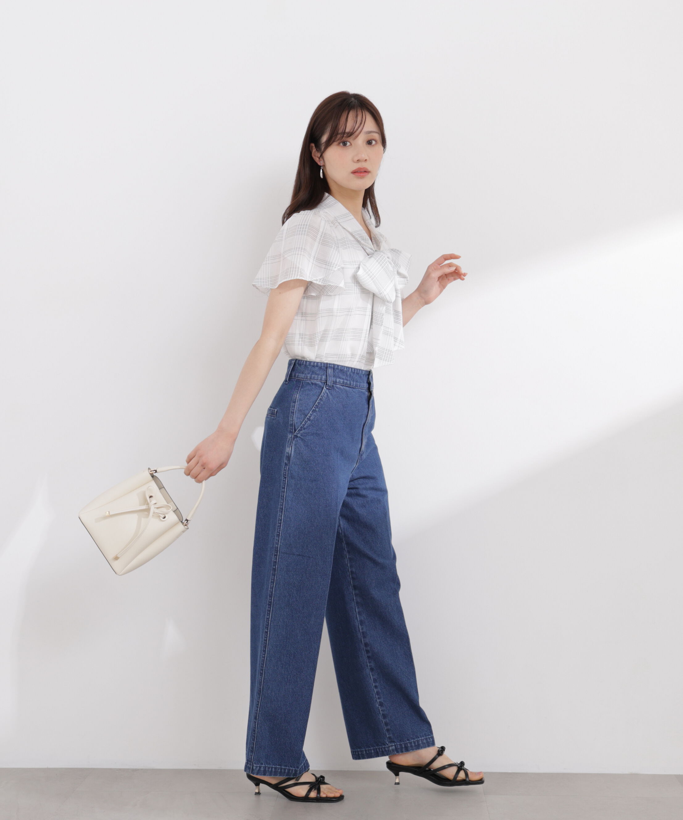 PROPORTION BODY DRESSING「チェックチューリップ袖リボンブラウス 26SS」|シャツ・ブラウス|