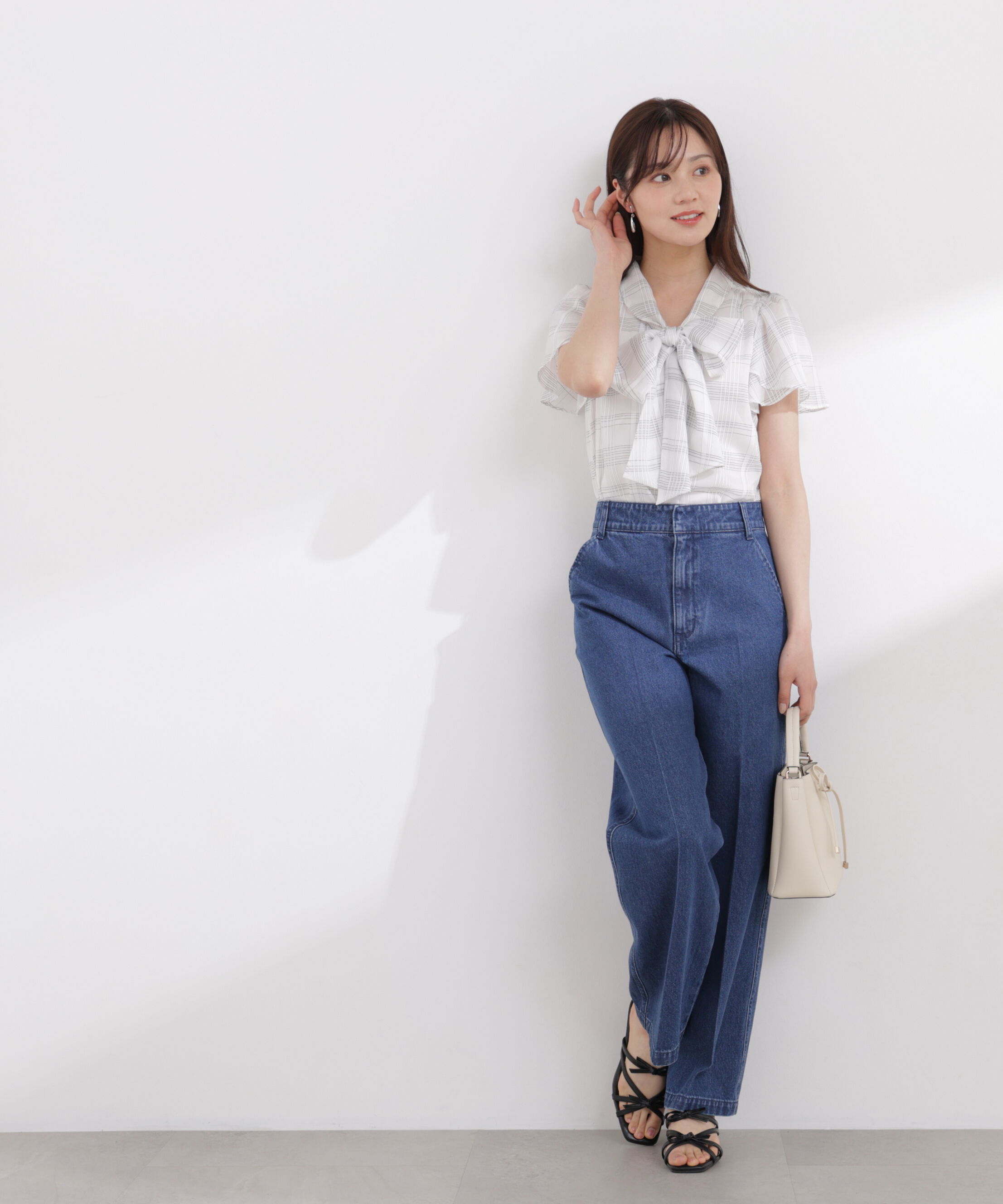 PROPORTION BODY DRESSING「チェックチューリップ袖リボンブラウス 26SS」|シャツ・ブラウス|