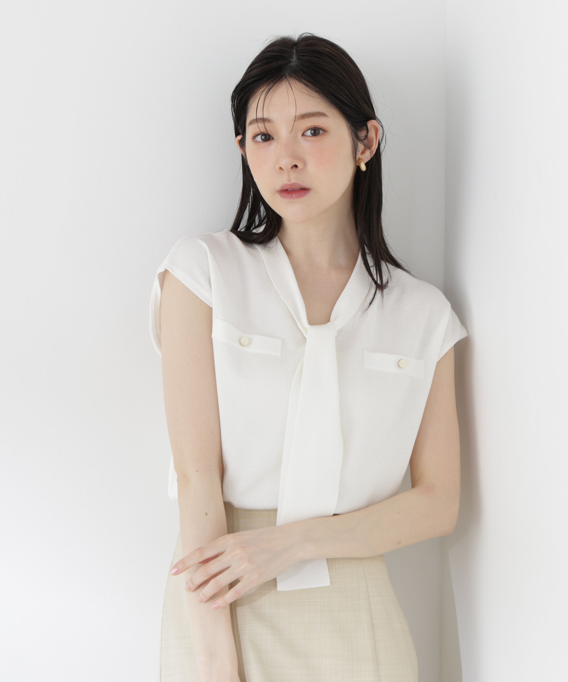 PROPORTION BODY DRESSING「＜中川紅葉さん着用＞Vネックタイ付きニット」|ニット・セーター|