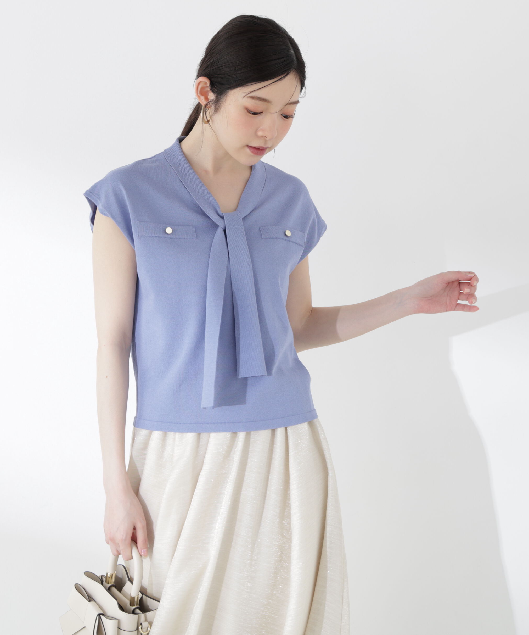 PROPORTION BODY DRESSING「＜中川紅葉さん着用＞Vネックタイ付きニット」|ニット・セーター|