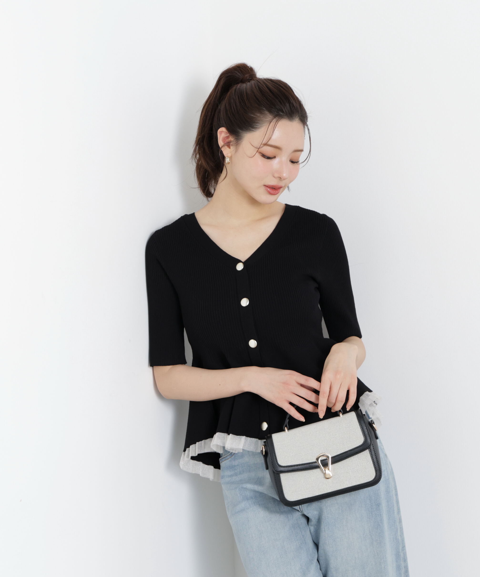 PROPORTION BODY DRESSING「＜一部追加生産予約＞部分シアーペプラムニット」|ニット・セーター|