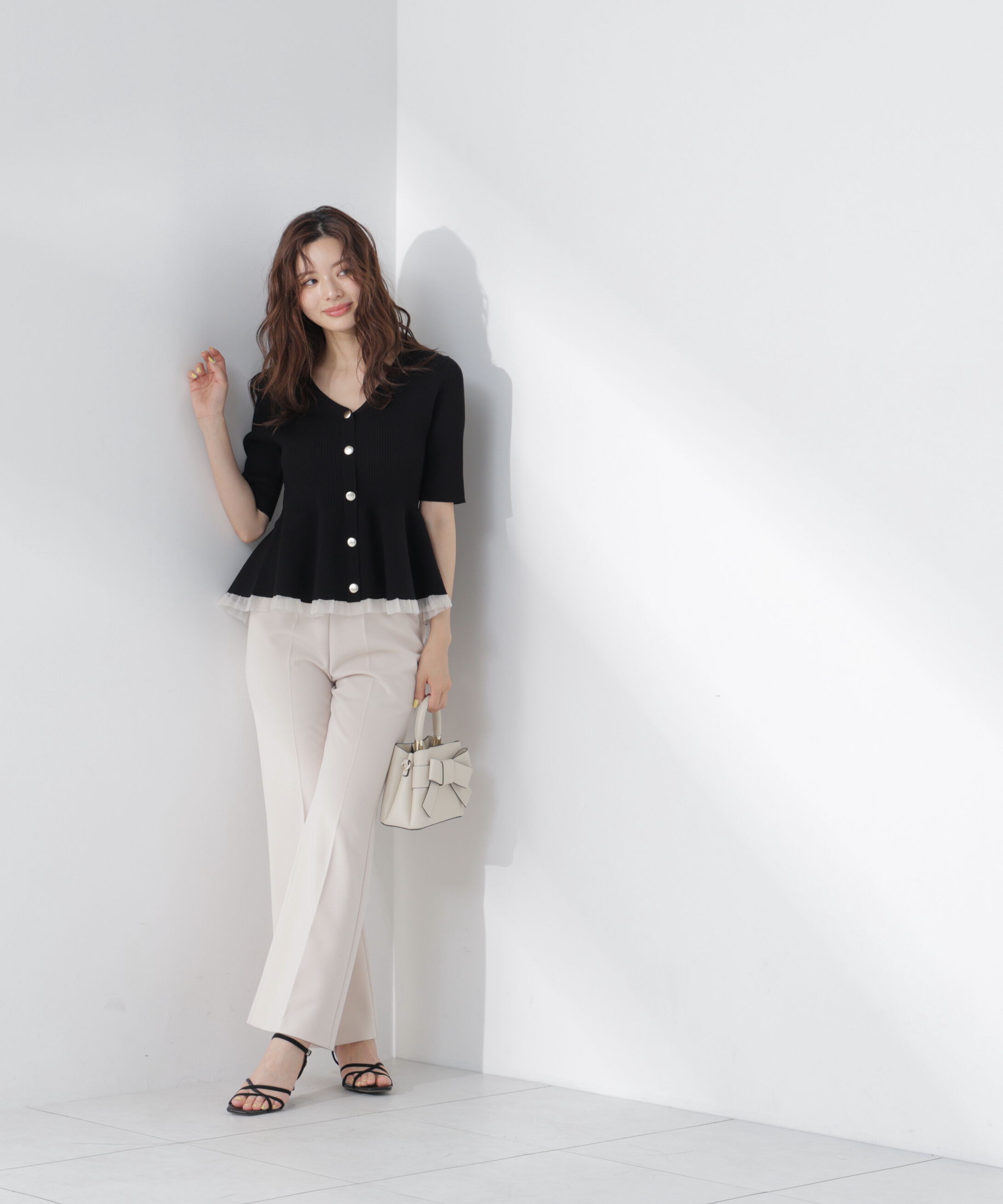 PROPORTION BODY DRESSING「＜一部追加生産予約＞部分シアーペプラムニット」|ニット・セーター|