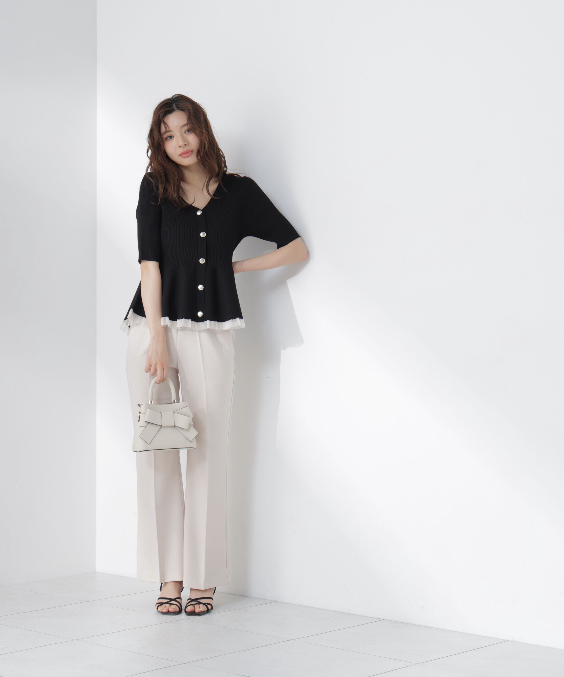 PROPORTION BODY DRESSING「＜一部追加生産予約＞部分シアーペプラムニット」|ニット・セーター|