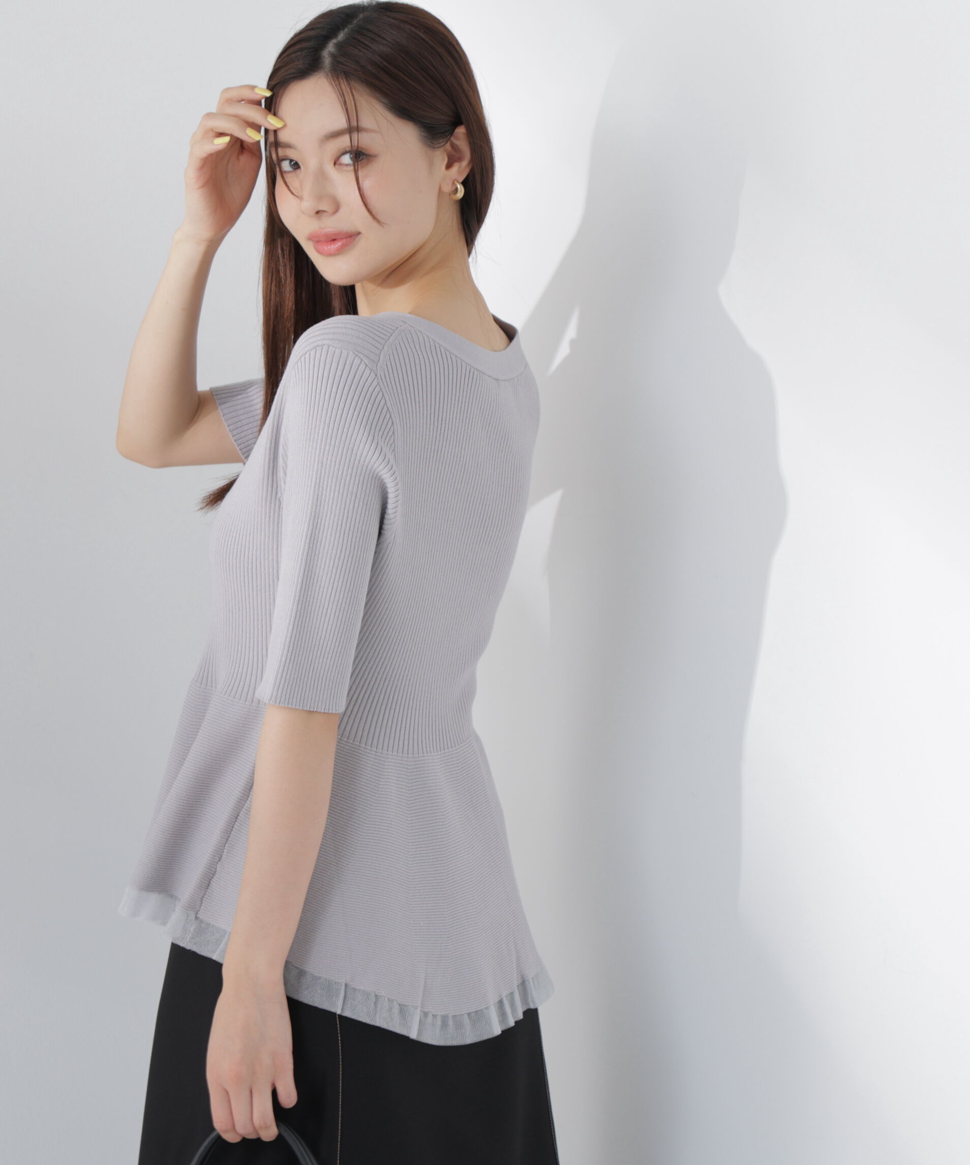 PROPORTION BODY DRESSING「＜一部追加生産予約＞部分シアーペプラムニット」|ニット・セーター|