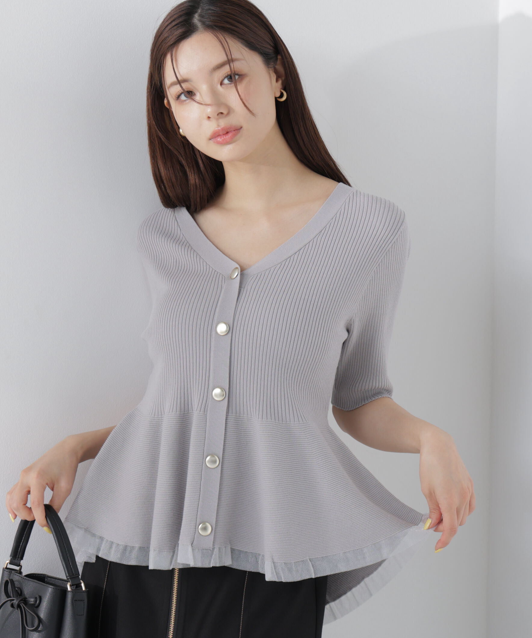 PROPORTION BODY DRESSING「＜一部追加生産予約＞部分シアーペプラムニット」|ニット・セーター|